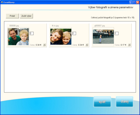 Výběr fotografií a změna parametrů