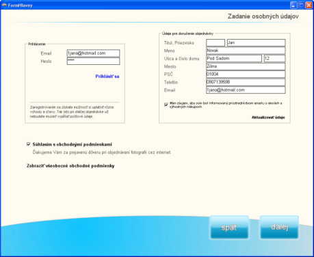 Registrace a vyplnění kontaktních údajů